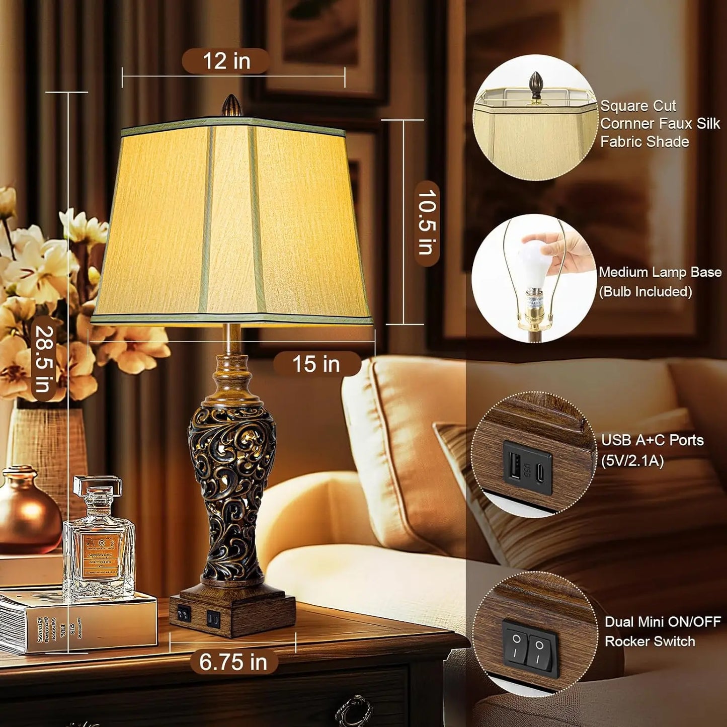 28.5''Tall Farmhouse Table Lamp Set of 2