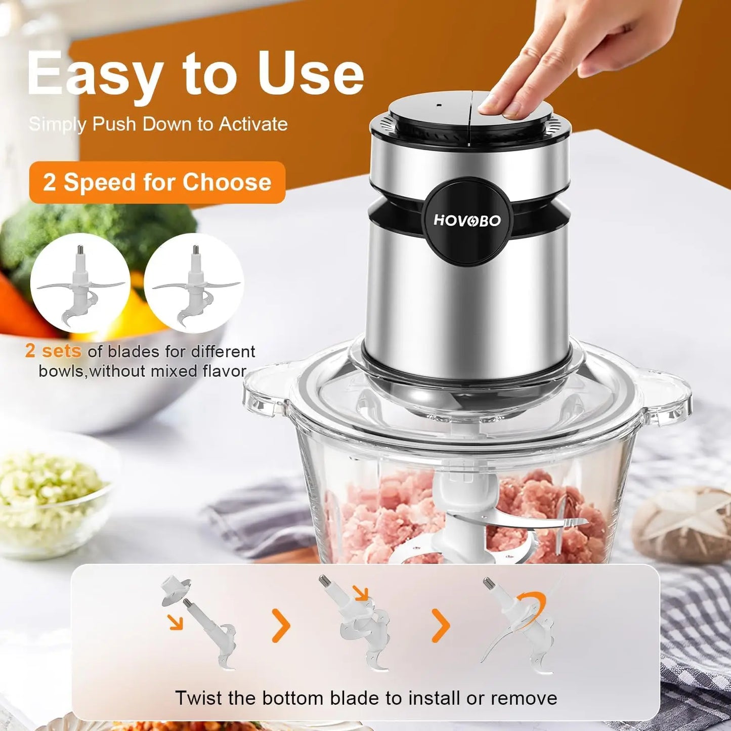 2 Speeds 500W Electric Food Processor