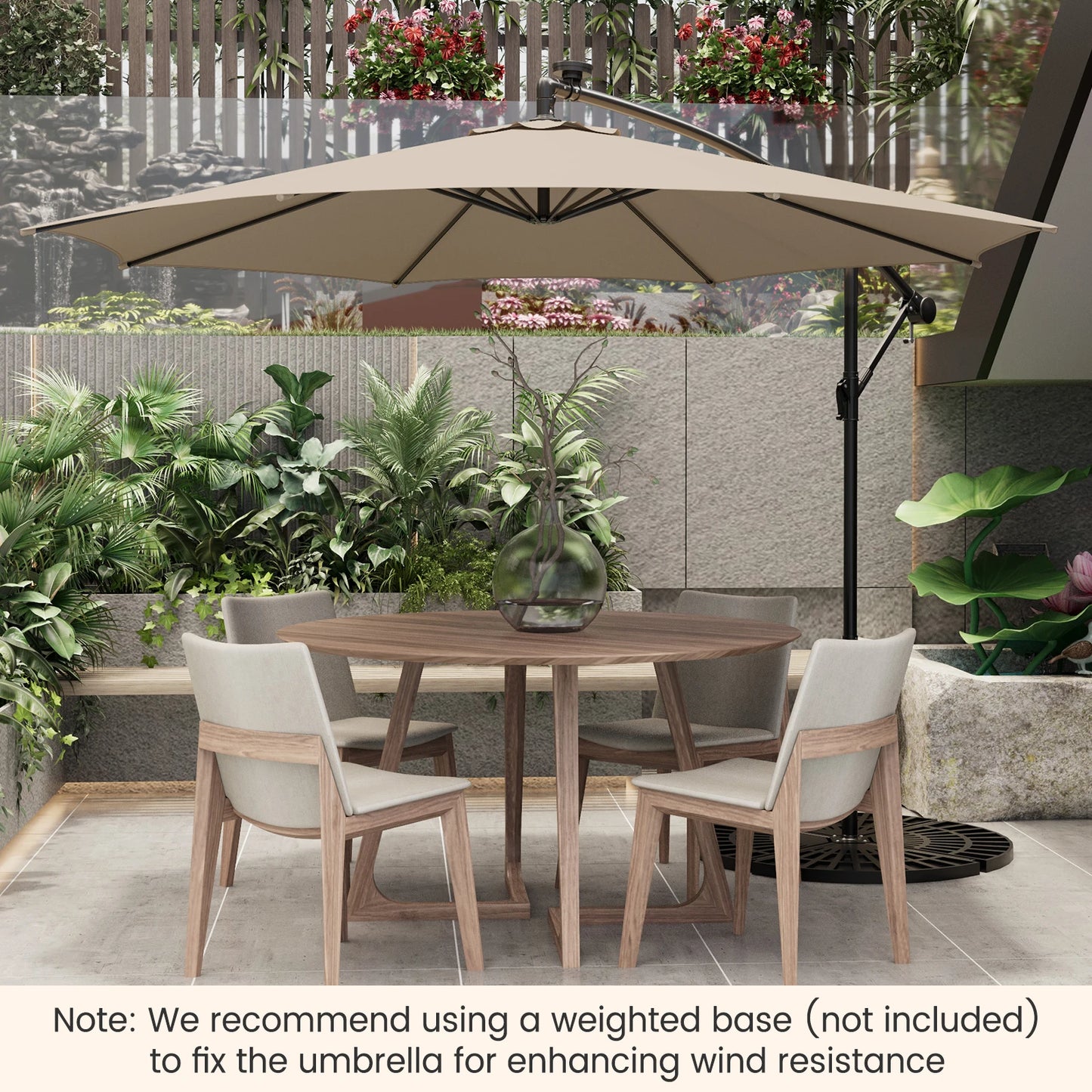 10FT Patio Solar-Lighted 112 LED Cantilever Umbrella