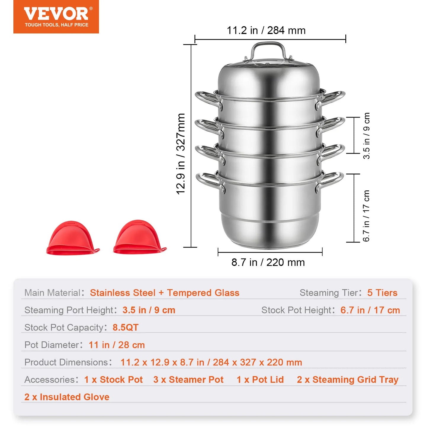 VEVOR 5 Layer Food Steamer Stainless Steel Stock pot