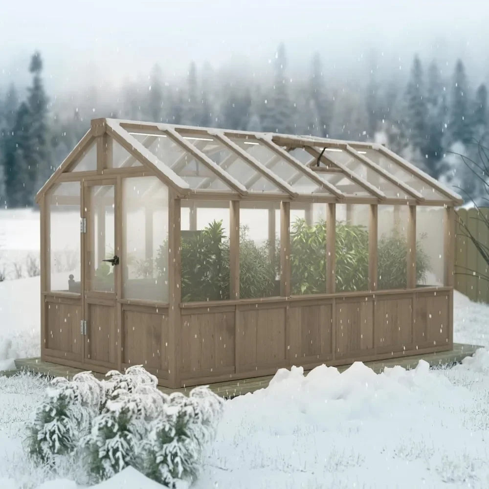 6x12FT Outdoor, Wooden Greenhouse with Cedar Frame
