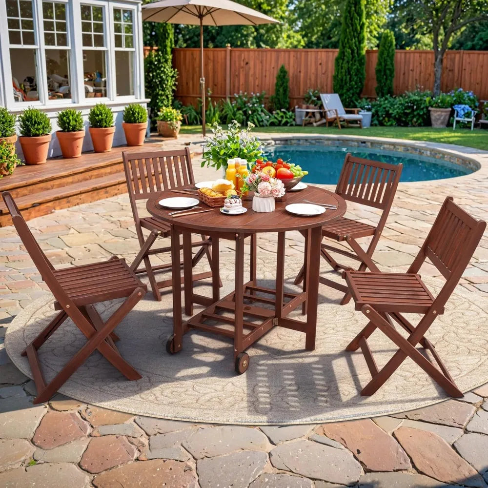 Indoor outdoor 5 Piece Patio Dining Set Acacia Wood
