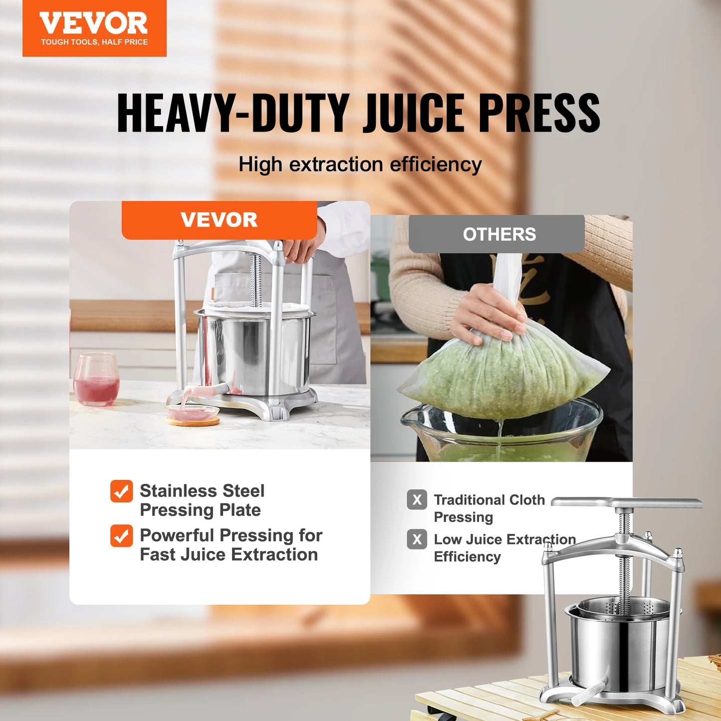 VEVOR 1.6 Gal/6L Stainless steel Manual Fruit Wine Press