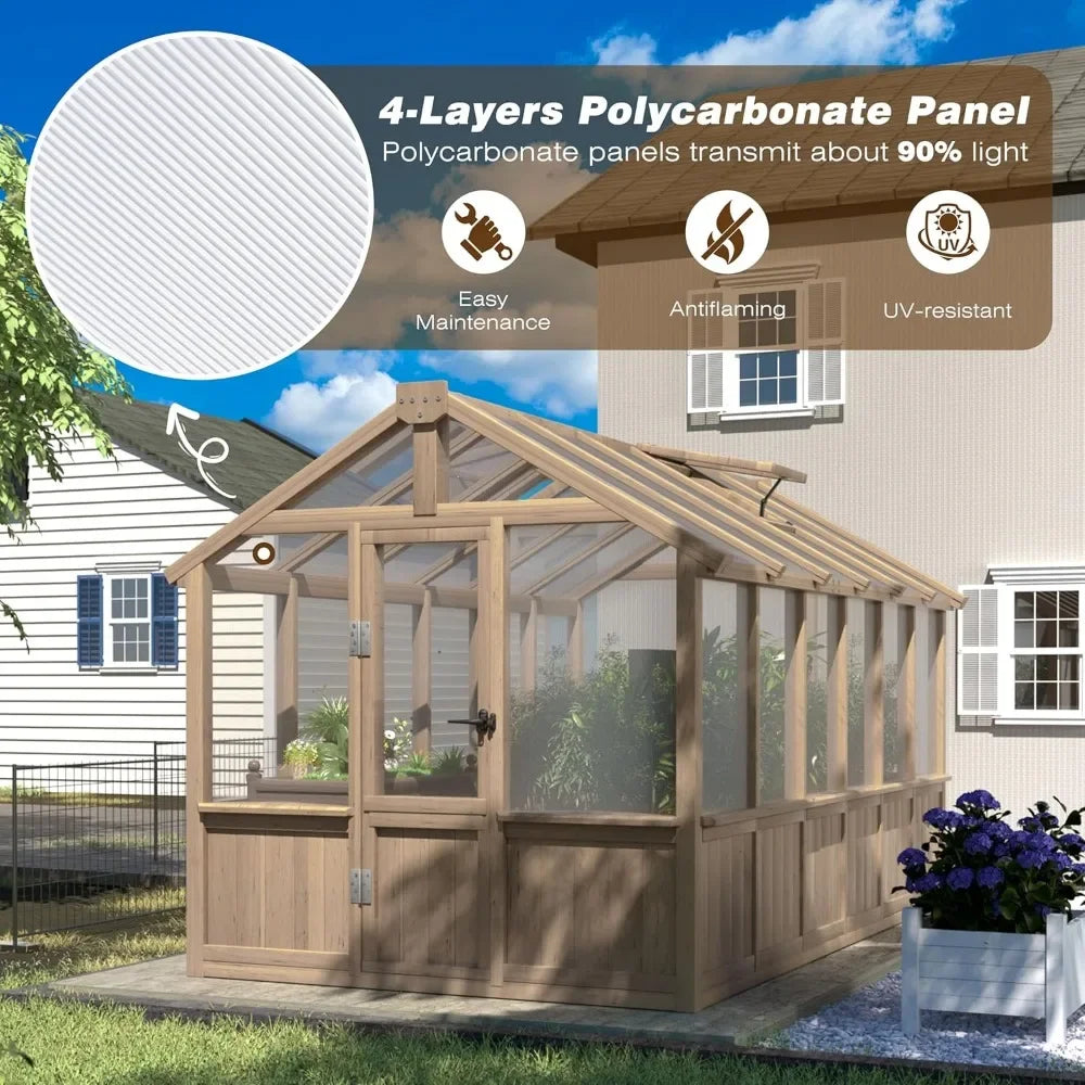 6x12FT Outdoor, Wooden Greenhouse with Cedar Frame