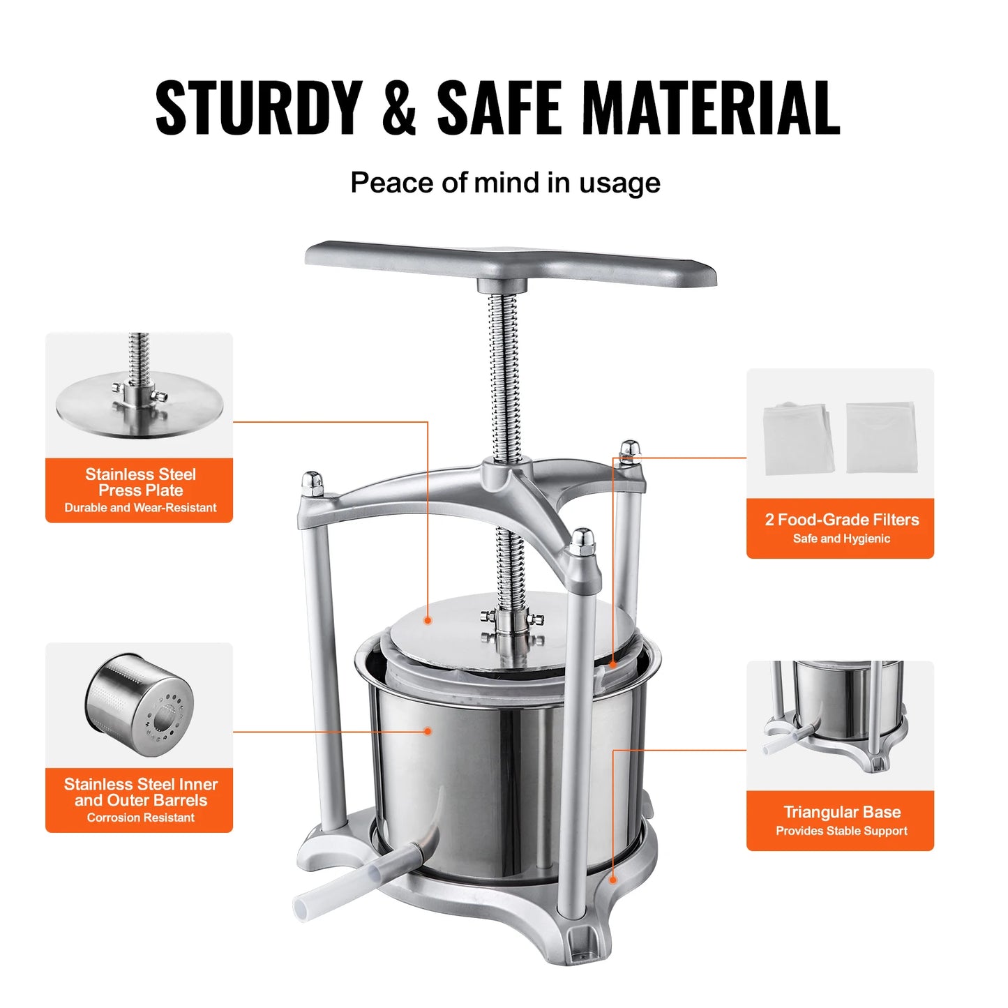 VEVOR 1.6 Gal/6L Stainless steel Manual Fruit Wine Press