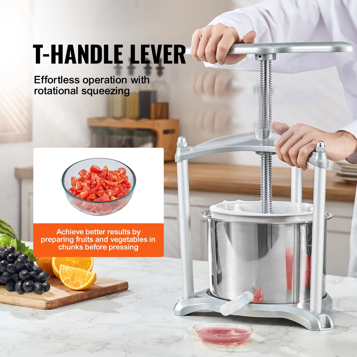 VEVOR 1.6 Gal/6L Stainless steel Manual Fruit Wine Press