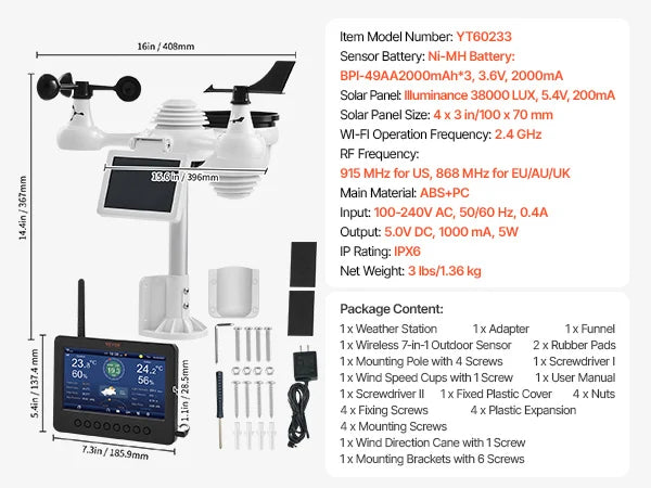 VEVOR 7-in-1 Wireless Weather Station with Wi-Fi
