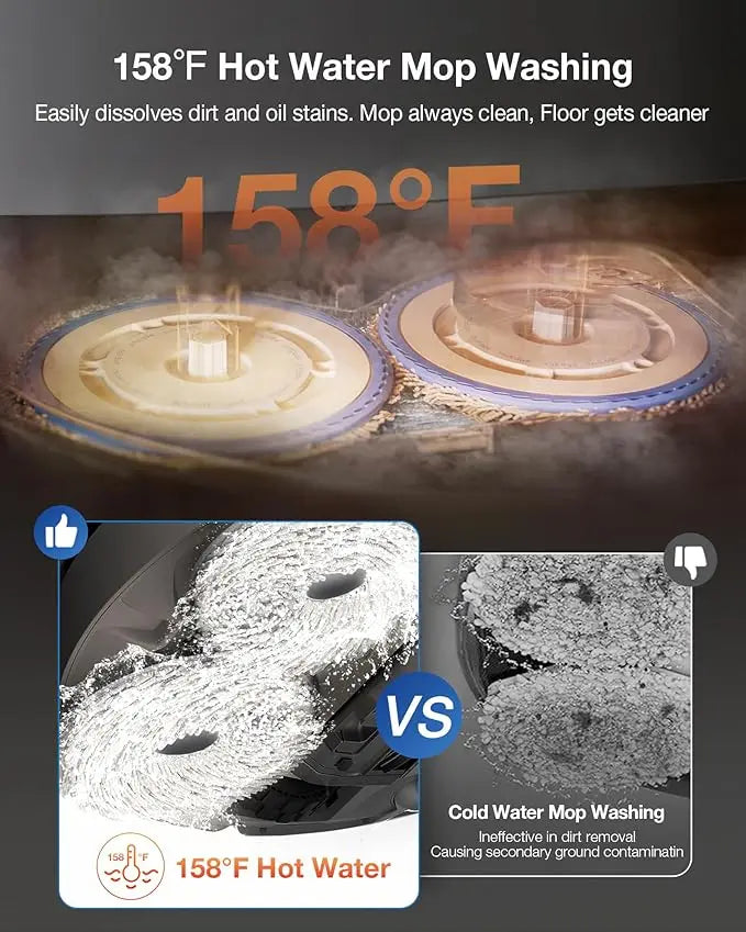 Robot Vacuum ZeroTangle Technology Hot Water Mop Washing, Self-Emptying