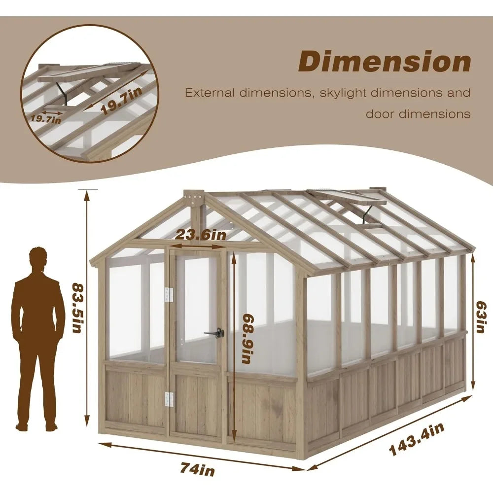 6x12FT Outdoor, Wooden Greenhouse with Cedar Frame