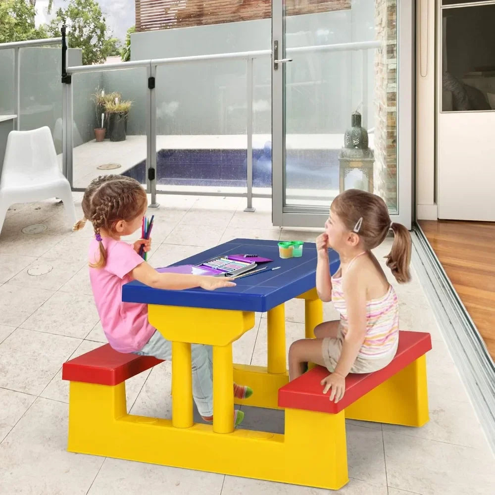 Toddlers To kids Plastic Outdoor Table & Bench Set with Umbrella.