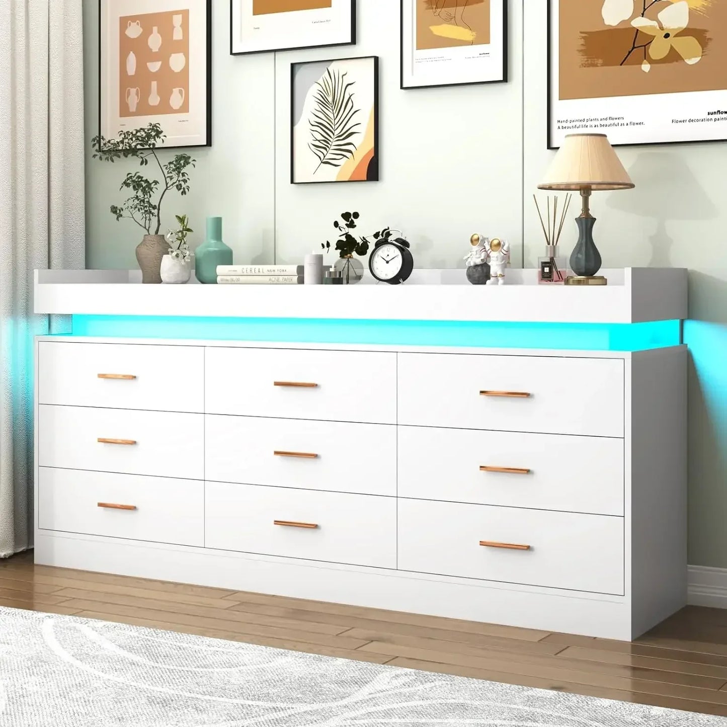 Modern 9 Drawer Dresser with LED Lights