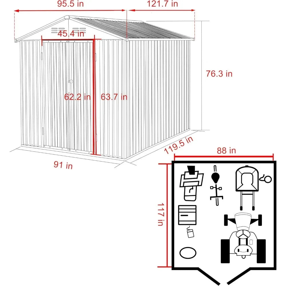 8x10 FT Metal Outdoor Storage Shed