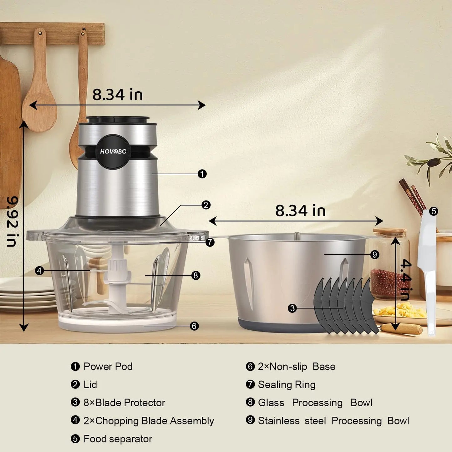 2 Speeds 500W Electric Food Processor