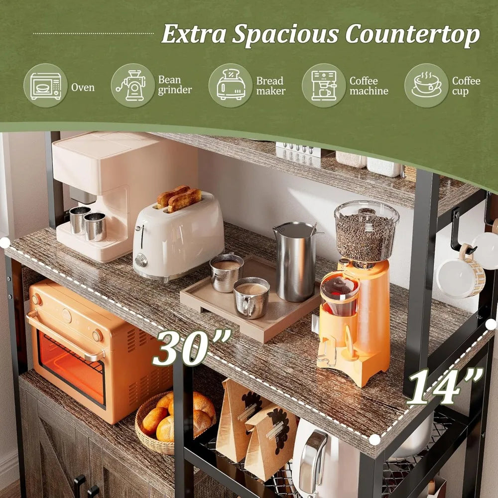 Bakers Rack with 6-Tier Microwave Stand with Storage Cabinet