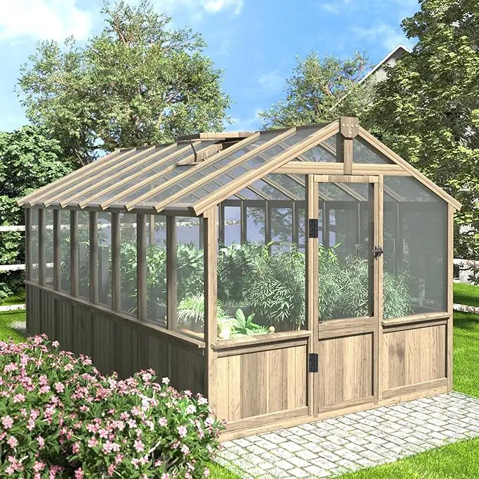 6x12FT Outdoor, Wooden Greenhouse with Cedar Frame