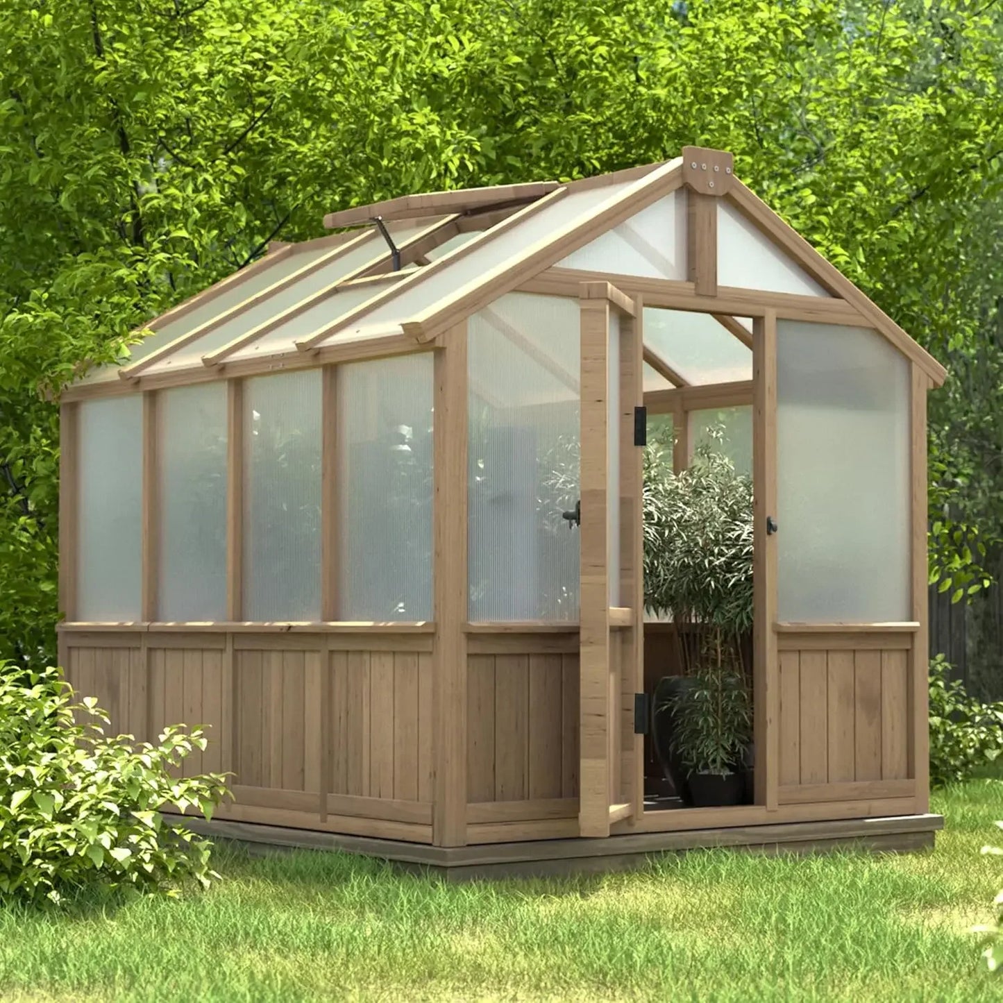 6x12FT Outdoor, Wooden Greenhouse with Cedar Frame
