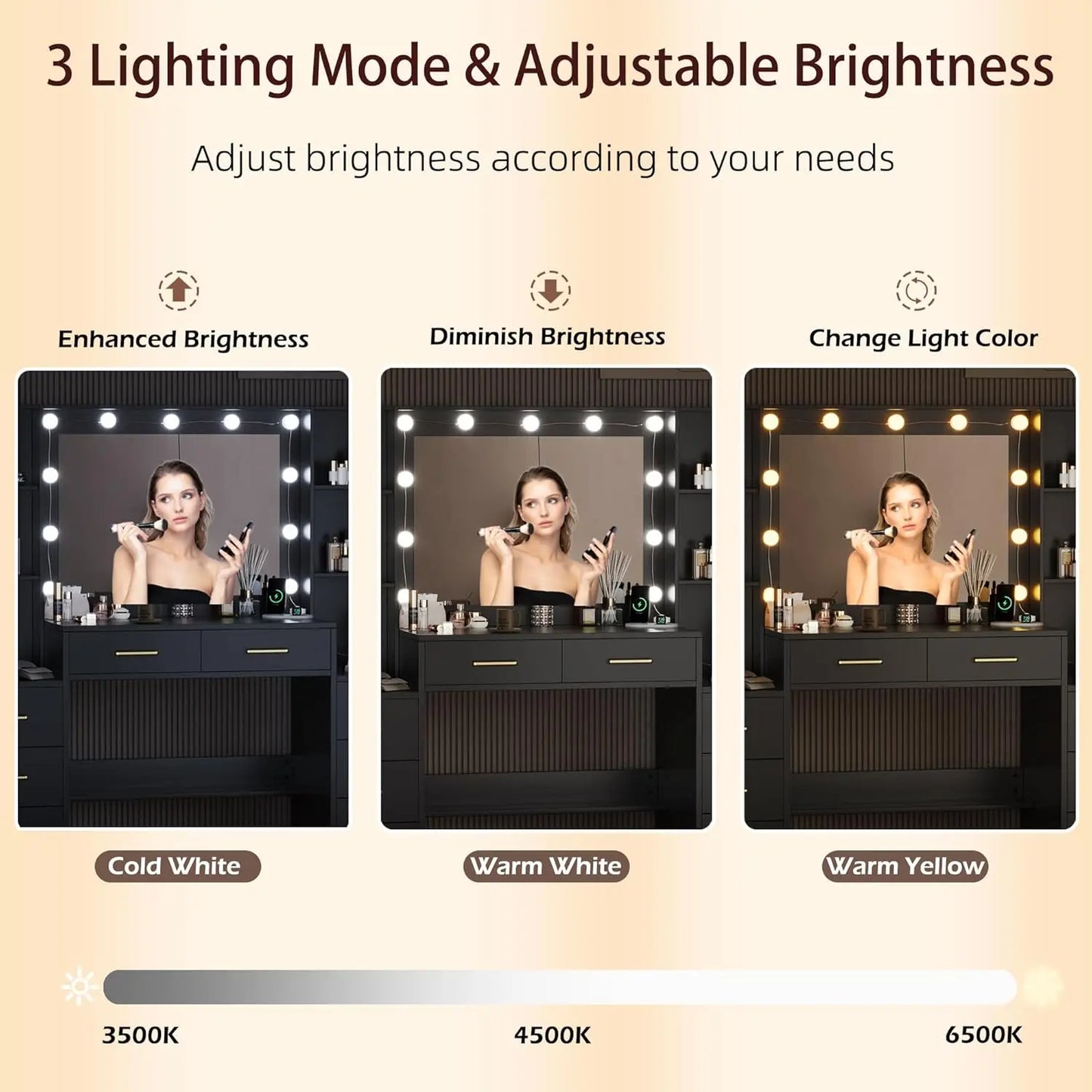 Makeup Vanity Desk with Mirror & Lights, 58.3"