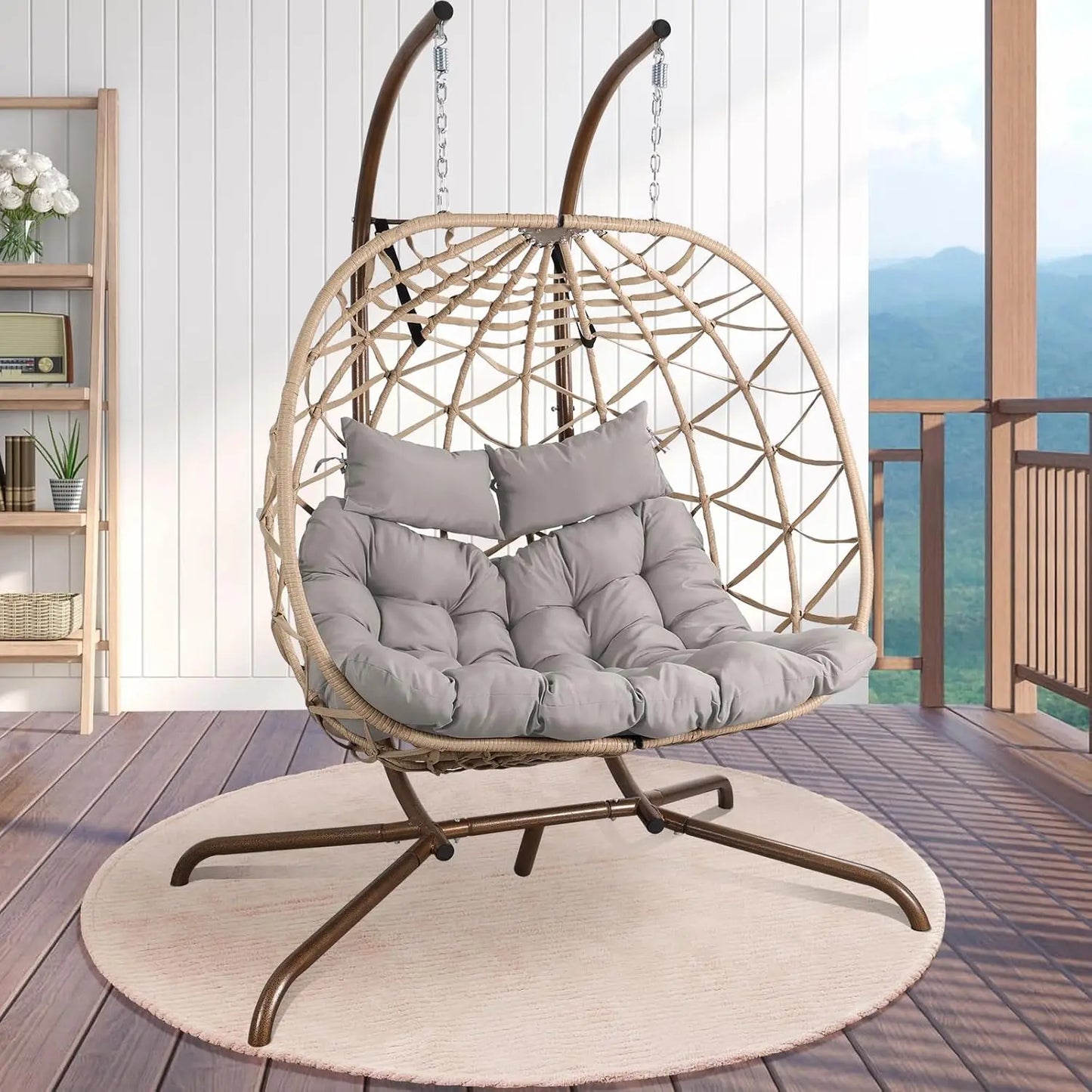 Two person Outdoor Egg Swing Chair with Stand.