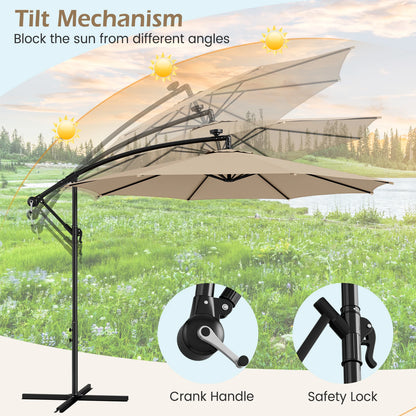10FT Patio Solar-Lighted 112 LED Cantilever Umbrella