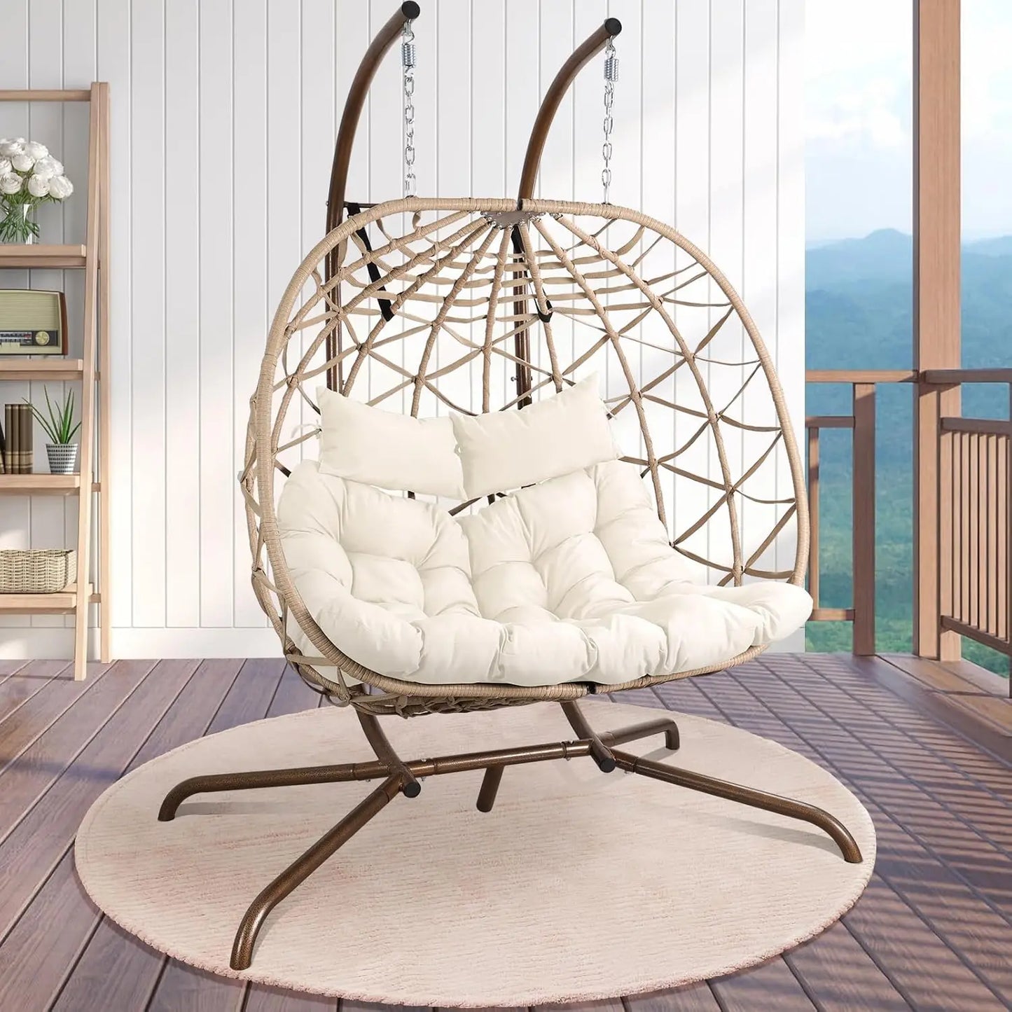 Two person Outdoor Egg Swing Chair with Stand.
