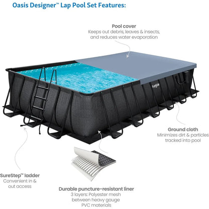 24' x 12' x 52" Oasis Designer Rectangular Frame Outdoor above Ground Swimming Pool