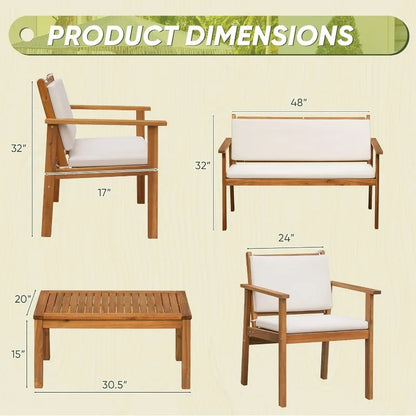 4-piece outdoor acacia wood patio set