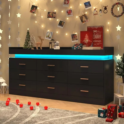 Modern 9 Drawer Dresser with LED Lights