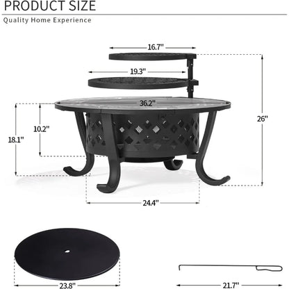 36" Outdoor Wood Burning Fire Pit