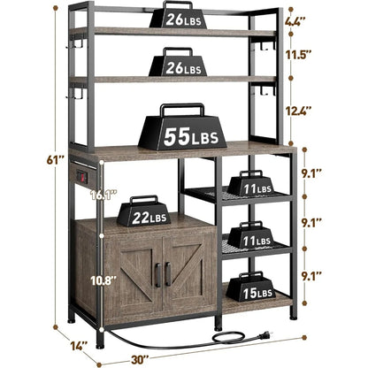 Bakers Rack with 6-Tier Microwave Stand with Storage Cabinet