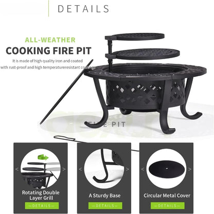 36" Outdoor Wood Burning Fire Pit