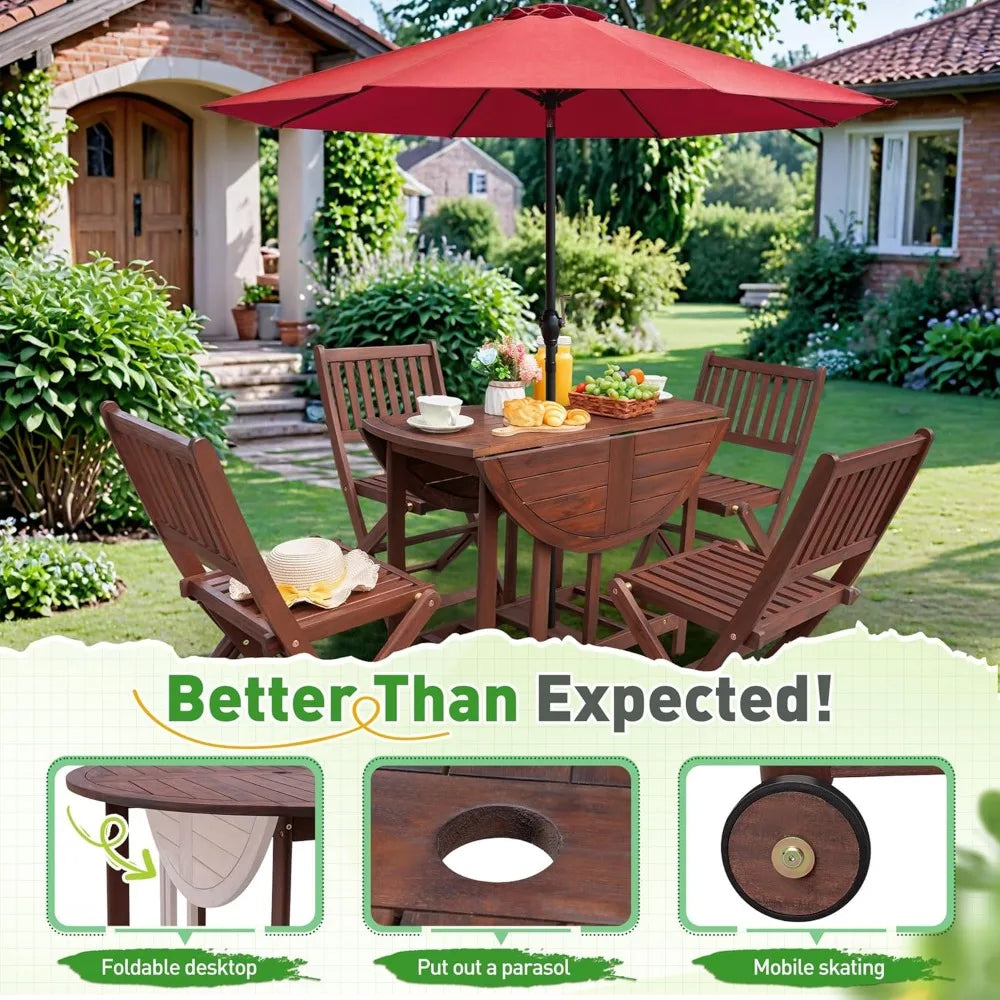 Indoor outdoor 5 Piece Patio Dining Set Acacia Wood