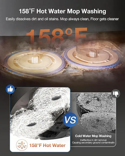 Robot Vacuum ZeroTangle Technology Hot Water Mop Washing, Self-Emptying