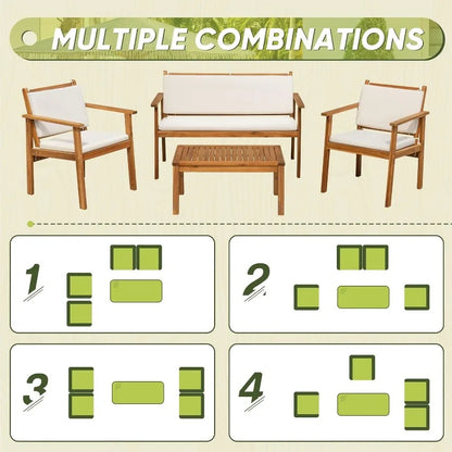 4-piece outdoor acacia wood patio set