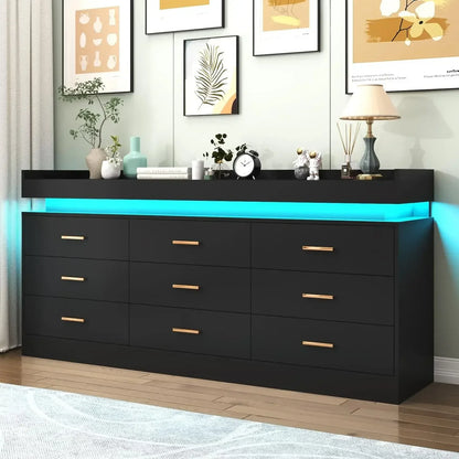 Modern 9 Drawer Dresser with LED Lights