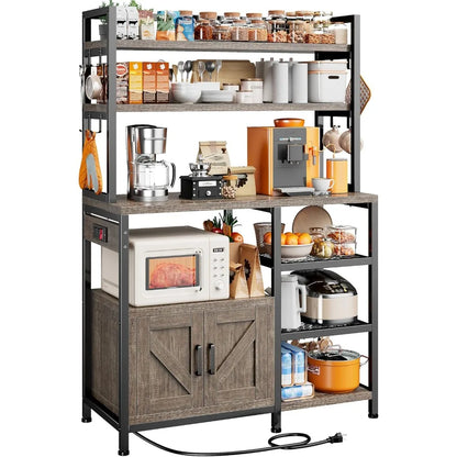 Bakers Rack with 6-Tier Microwave Stand with Storage Cabinet