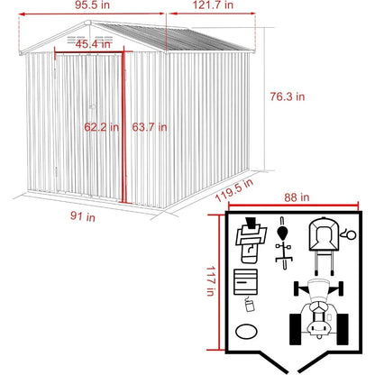 8x10 FT Metal Outdoor Storage Shed