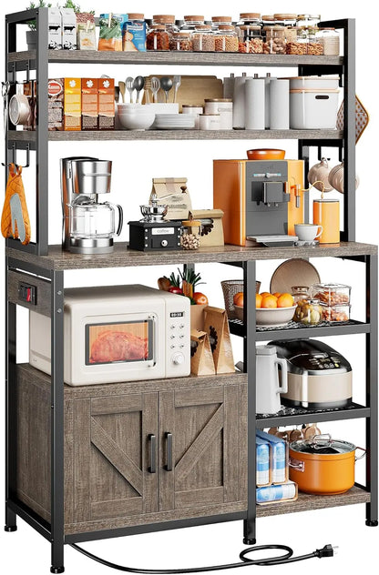 Bakers Rack with 6-Tier Microwave Stand with Storage Cabinet