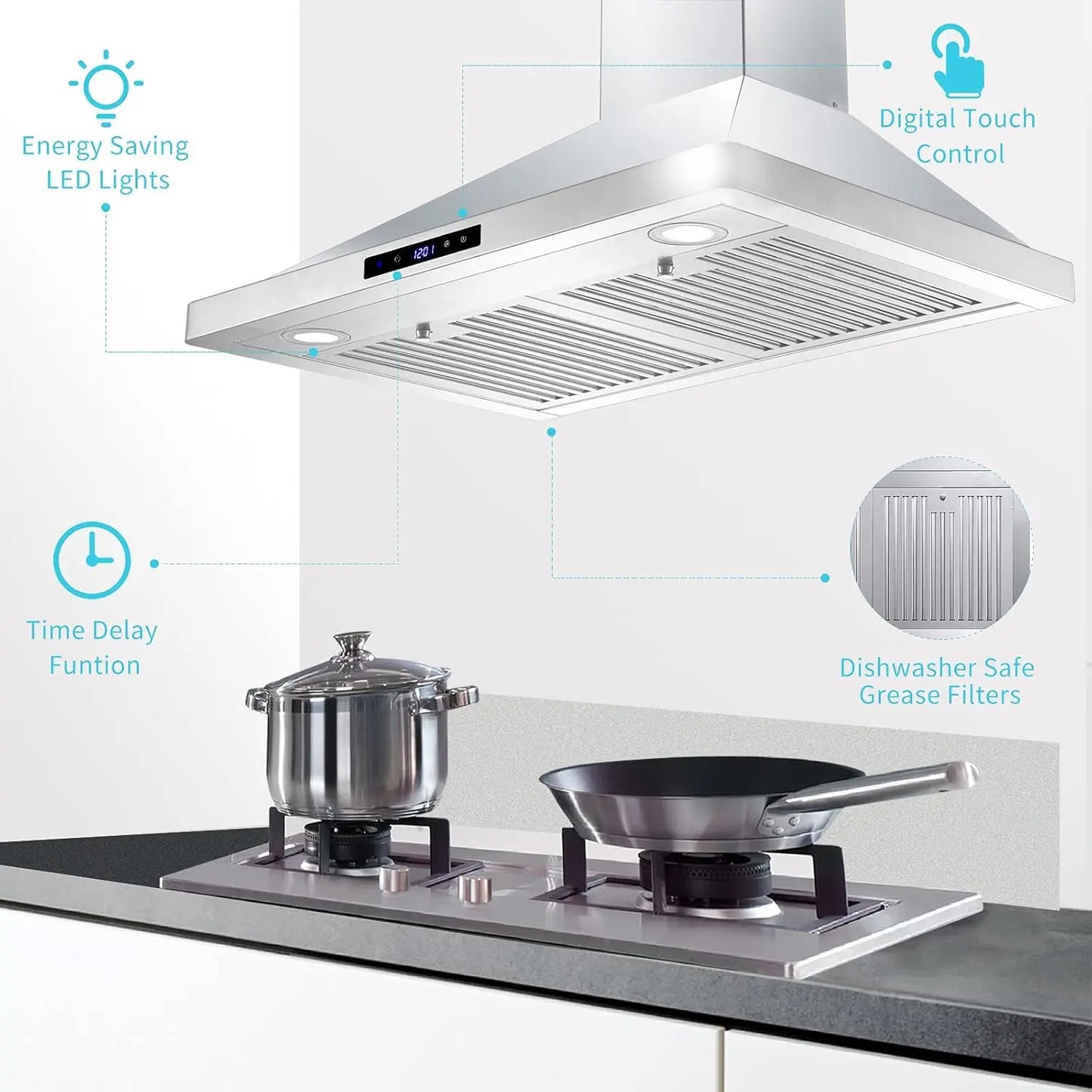 Wall Mount Kitchen 30 inch Duct Convertible Range Hood 700CFM