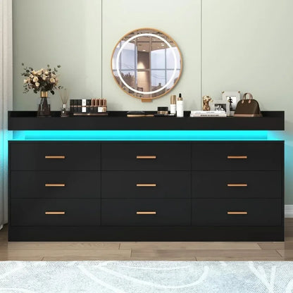 Modern 9 Drawer Dresser with LED Lights