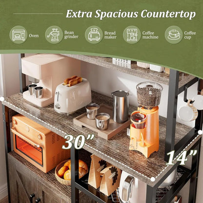 Bakers Rack with 6-Tier Microwave Stand with Storage Cabinet