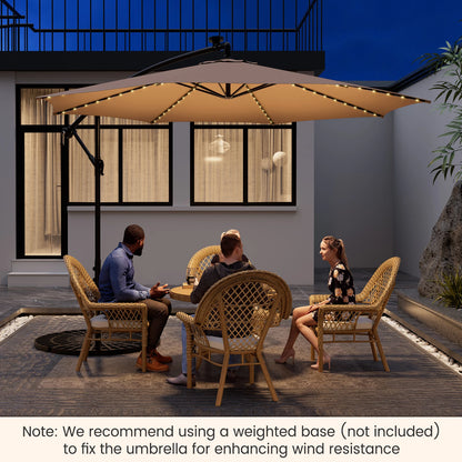 10FT Patio Solar-Lighted 112 LED Cantilever Umbrella
