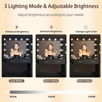 Makeup Vanity Desk with Mirror & Lights, 58.3"
