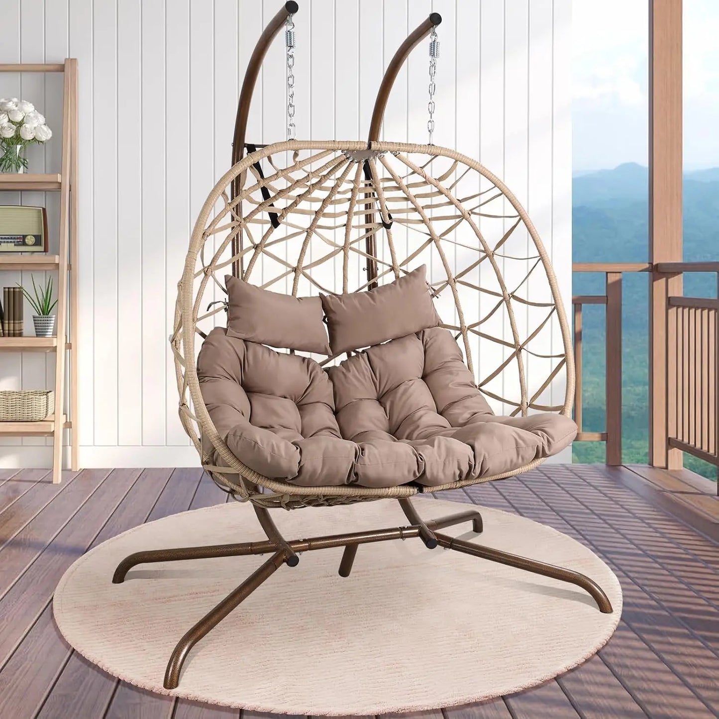 Two person Outdoor Egg Swing Chair with Stand.